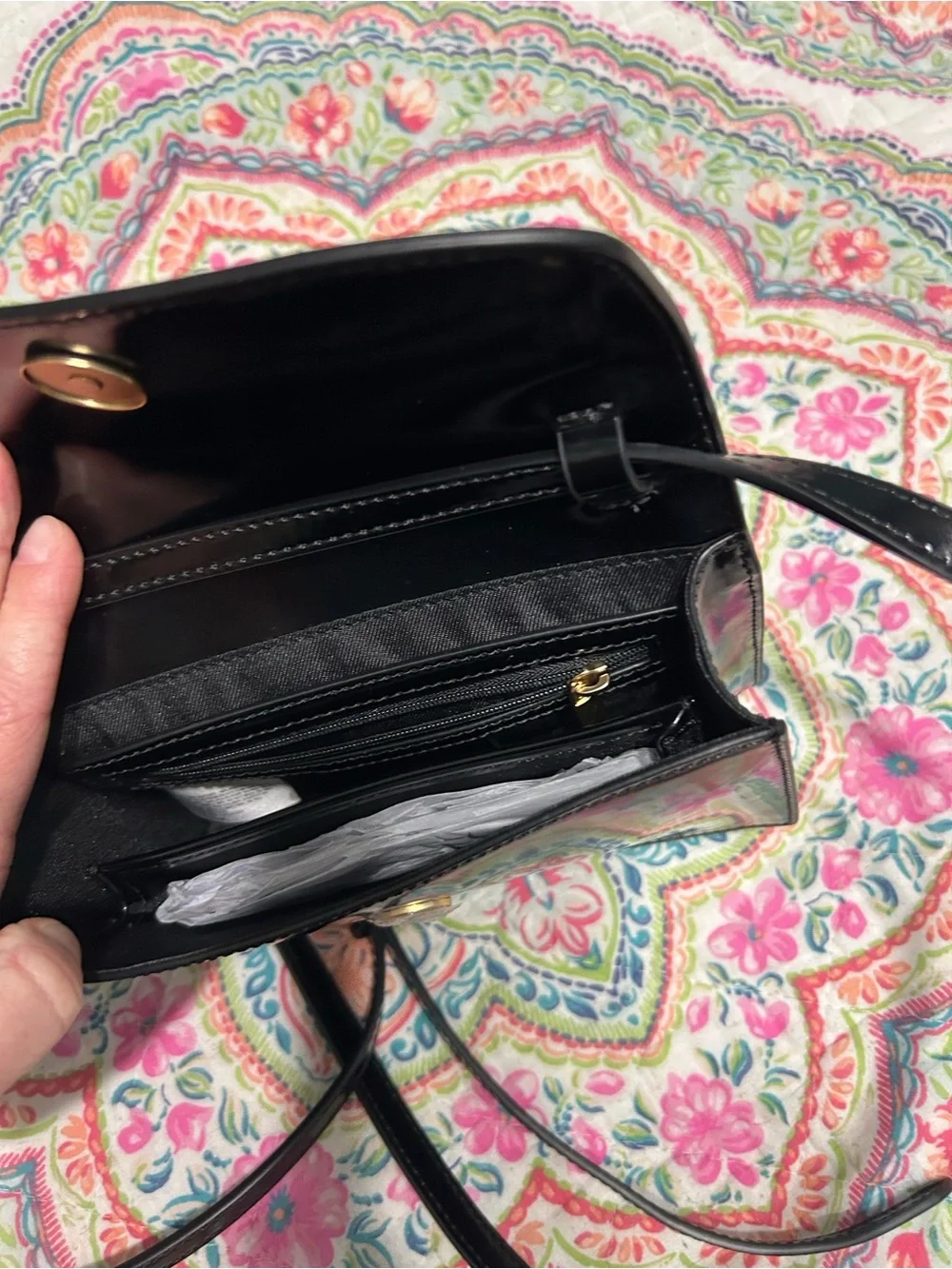 Sam Edelman Loraine crossbody black patent leather gold-tone horse bit like